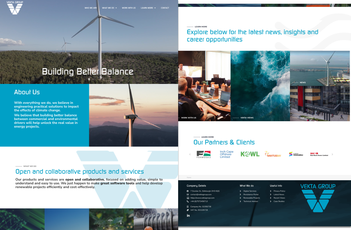 Original Vekta website showing outdated design and structure